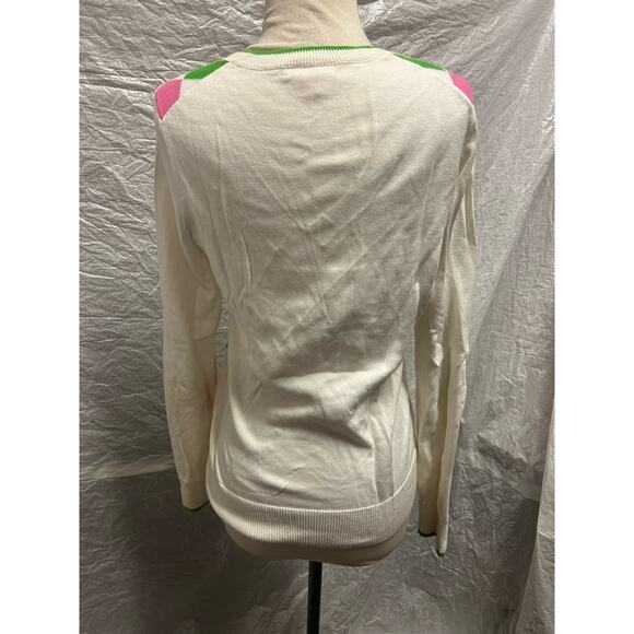 Lilly Pulitzer Women's Pink, Green, and White Jumper Size Small - Picture 3 of 5